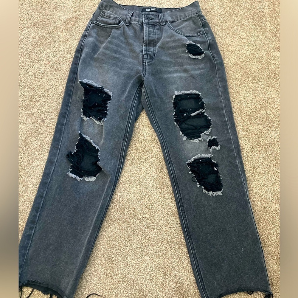 Grunge High Rise Black Blue Savvy Charcoal Destroyed Jeans Size 9/29 Streetwear